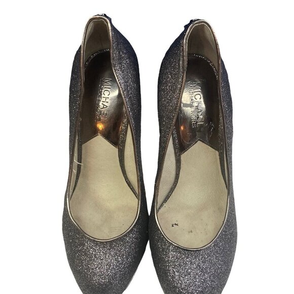 MICHAEL KORS Women Glitter Stilettos Size 8M Silver Heels Platform Elegant - Picture 2 of 11